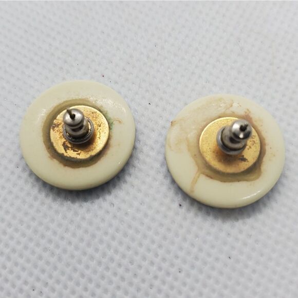 Vintage Blue Button Earrings - Picture 2 of 2